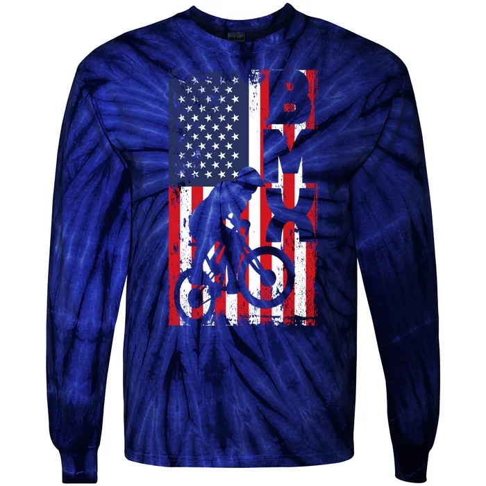 American Flag Bmx Racing Extreme Sport Riding Cool Bike Ride Tie-Dye Long Sleeve Shirt