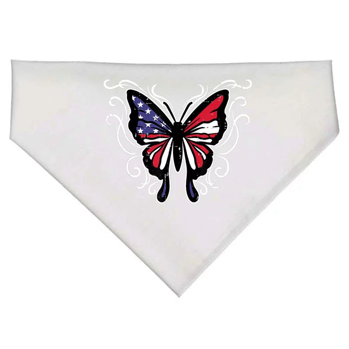 American Flag Butterfly Vintage 4th Of July Patriotic Meaningful Gift USA-Made Doggie Bandana