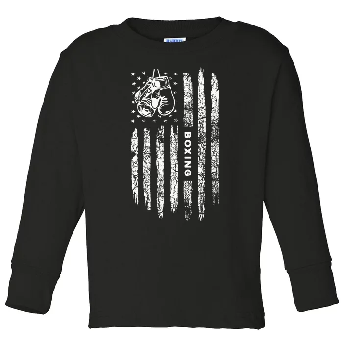 American Flag Boxing Distressed Boxer Vintage Boxing Toddler Long Sleeve Shirt