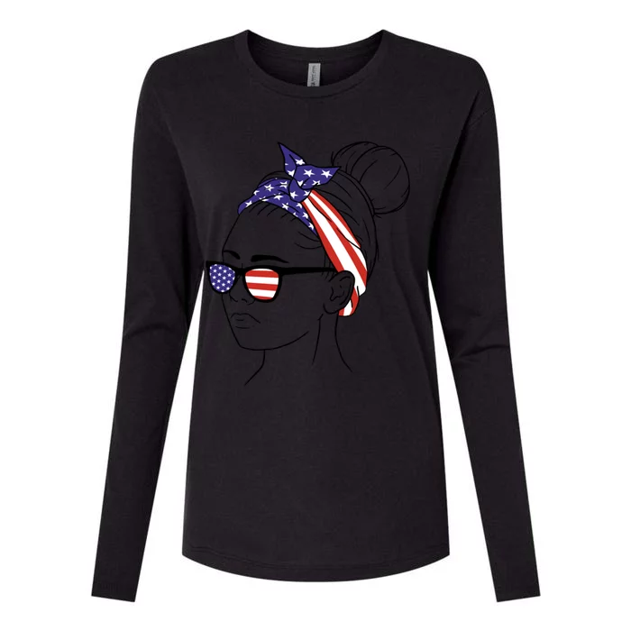 American Flag Bandana Gift Womens Cotton Relaxed Long Sleeve T-Shirt