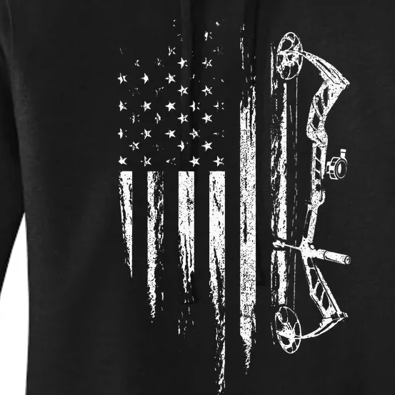 American Flag Bowhunting Bow Archery Gift For Deer Hunter Women's Pullover Hoodie