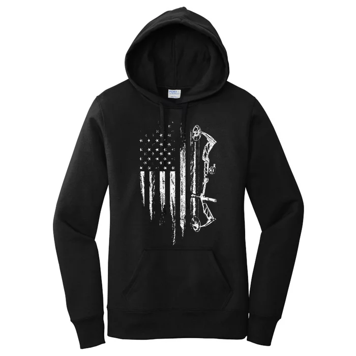 American Flag Bowhunting Bow Archery Gift For Deer Hunter Women's Pullover Hoodie