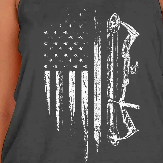 American Flag Bowhunting Bow Archery Gift For Deer Hunter Women's Knotted Racerback Tank