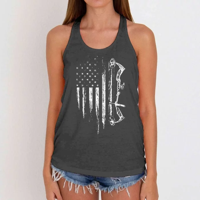 American Flag Bowhunting Bow Archery Gift For Deer Hunter Women's Knotted Racerback Tank