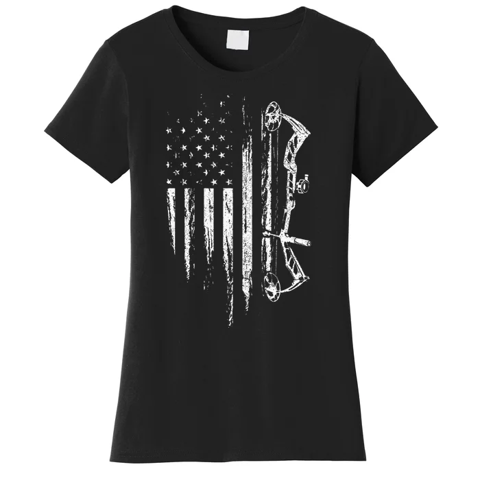 American Flag Bowhunting Bow Archery Gift For Deer Hunter Women's T-Shirt