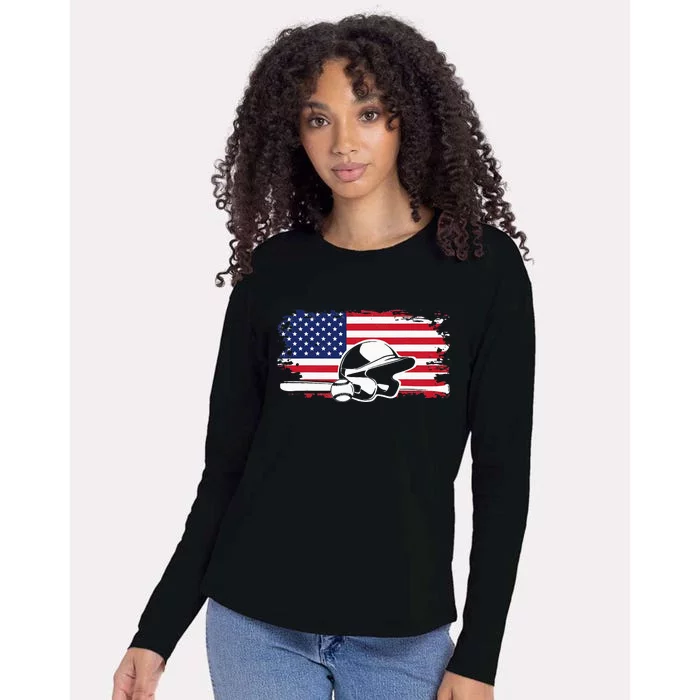 American Flag Baseball Clothing Baseball Womens Cotton Relaxed Long Sleeve T-Shirt