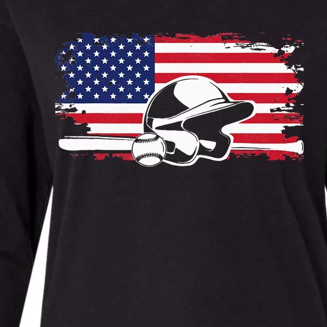 American Flag Baseball Clothing Baseball Womens Cotton Relaxed Long Sleeve T-Shirt