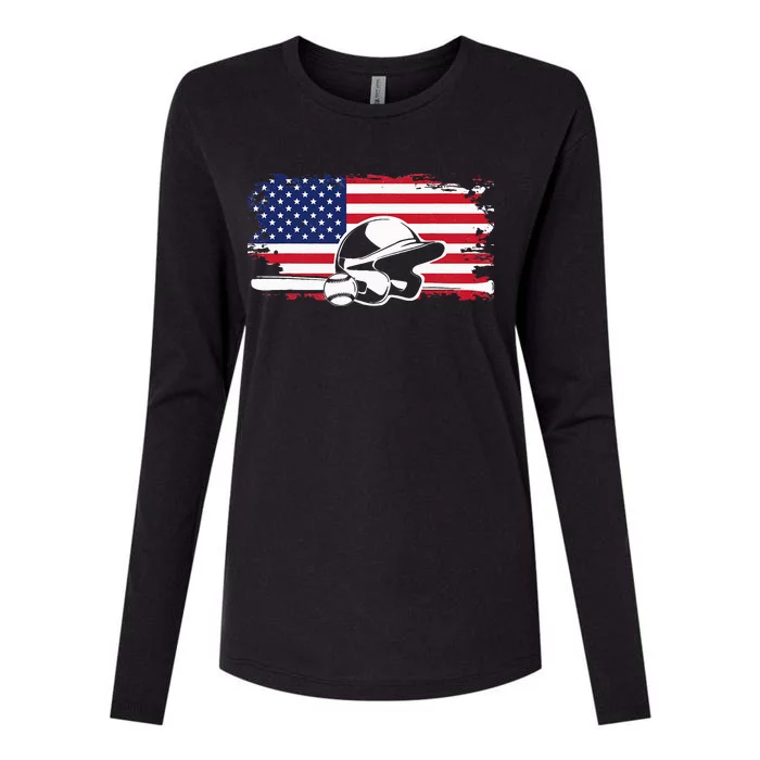 American Flag Baseball Clothing Baseball Womens Cotton Relaxed Long Sleeve T-Shirt