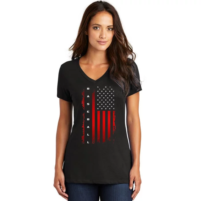 American Flag Baseball Apparel Baseball Women's V-Neck T-Shirt