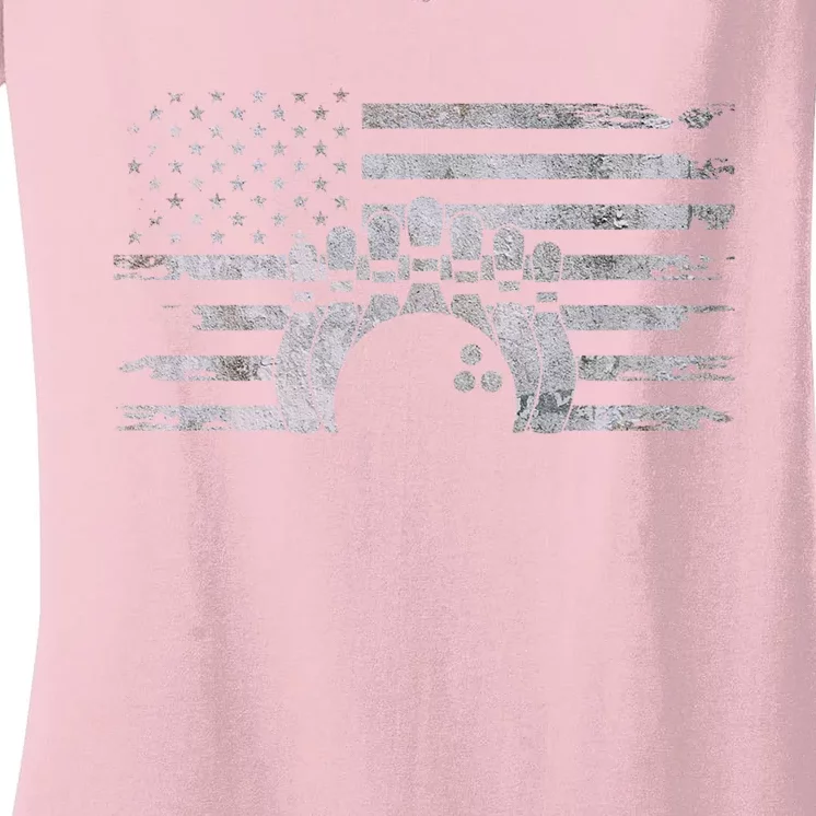 American Flag Bowling A Cool Bowling Gift Women's V-Neck T-Shirt