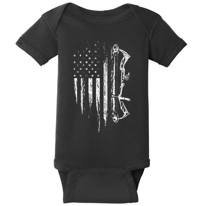 American Flag Bowhunting Bow Archery Gift For Deer Hunter Baby Bodysuit