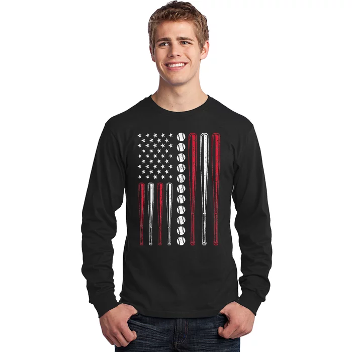 American Flag Baseball Team Gift For Men Women Long Sleeve Shirt