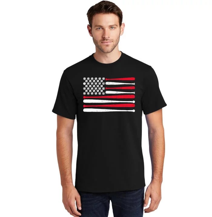 American Flag Baseball Usa Vintage Baseball Sport Fan Tall T-Shirt