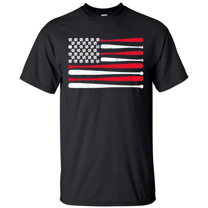 American Flag Baseball Usa Vintage Baseball Sport Fan Tall T-Shirt