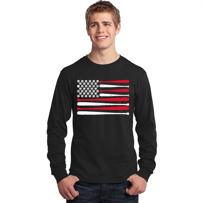 American Flag Baseball Usa Vintage Baseball Sport Fan Tall Long Sleeve T-Shirt