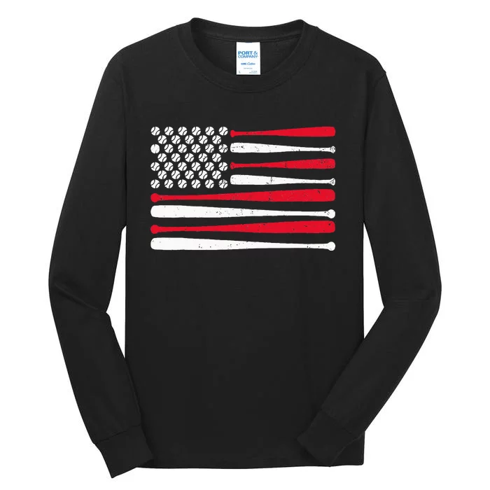 American Flag Baseball Usa Vintage Baseball Sport Fan Tall Long Sleeve T-Shirt