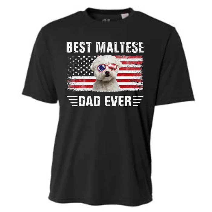 American Flag Best Maltese Dad Ever Dog Dad Fathers Day Cooling Performance Crew T-Shirt