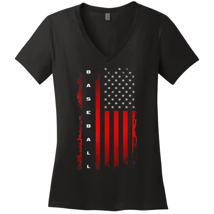 American Flag Baseball Apparel Baseball Women's V-Neck T-Shirt