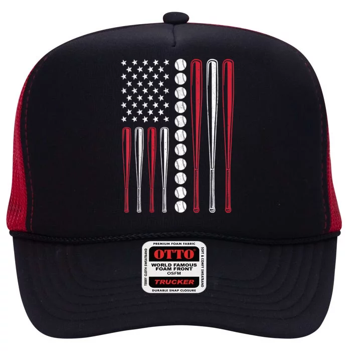 American Flag Baseball Team Gift Cute Gift High Crown Mesh Trucker Hat