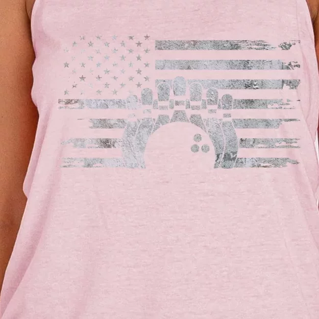 American Flag Bowling Bowling Gift Women's Knotted Racerback Tank