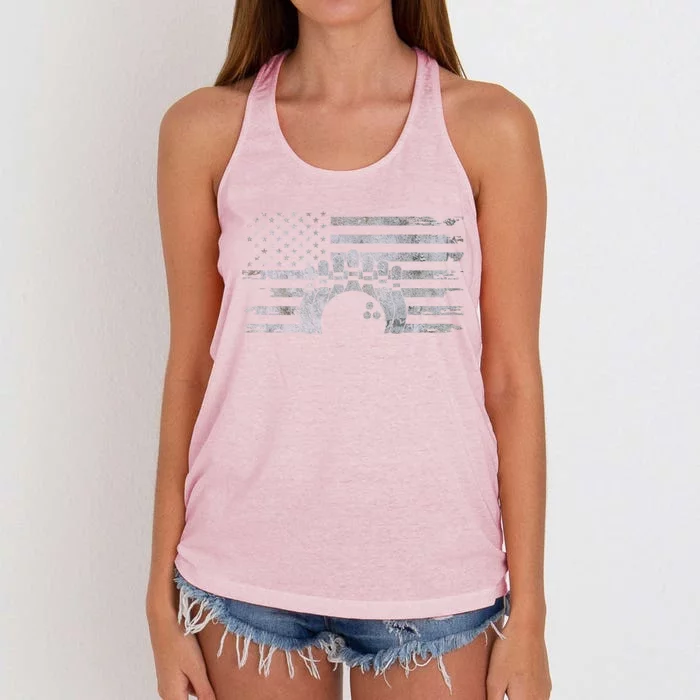 American Flag Bowling Bowling Gift Women's Knotted Racerback Tank