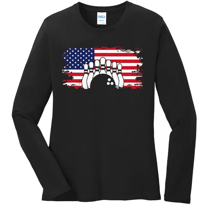 American Flag Bowling Apparel Bowling Ladies Long Sleeve Shirt