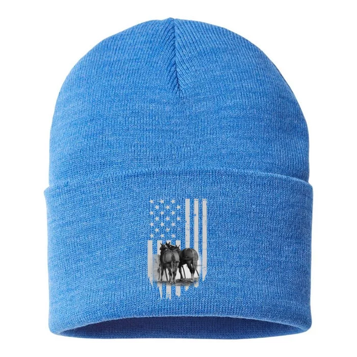 American Flag Belgian Draft Horses Gift For Farmer Gift Sustainable Knit Beanie