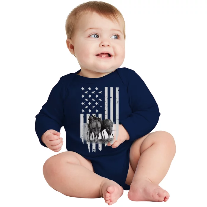 American Flag Belgian Draft Horses Gift For Farmer Gift Baby Long Sleeve Bodysuit