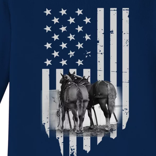 American Flag Belgian Draft Horses Gift For Farmer Gift Baby Long Sleeve Bodysuit