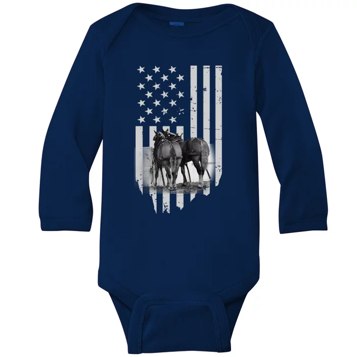 American Flag Belgian Draft Horses Gift For Farmer Gift Baby Long Sleeve Bodysuit