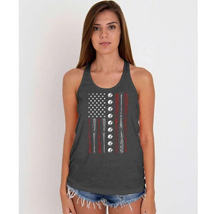 American Flag Baseball Red White Blue 4th of July Women's Knotted Racerback Tank