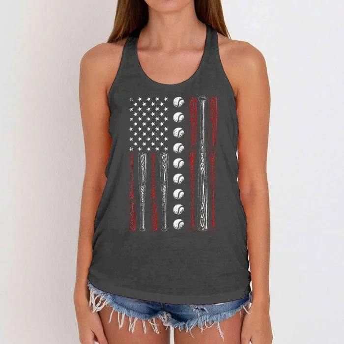 American Flag Baseball Red White Blue 4th of July Women's Knotted Racerback Tank