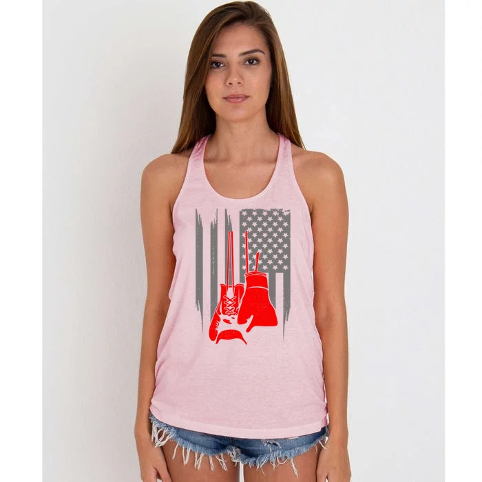 American Flag Boxing Boxer Boxing Meaningful Gift Women's Knotted Racerback Tank