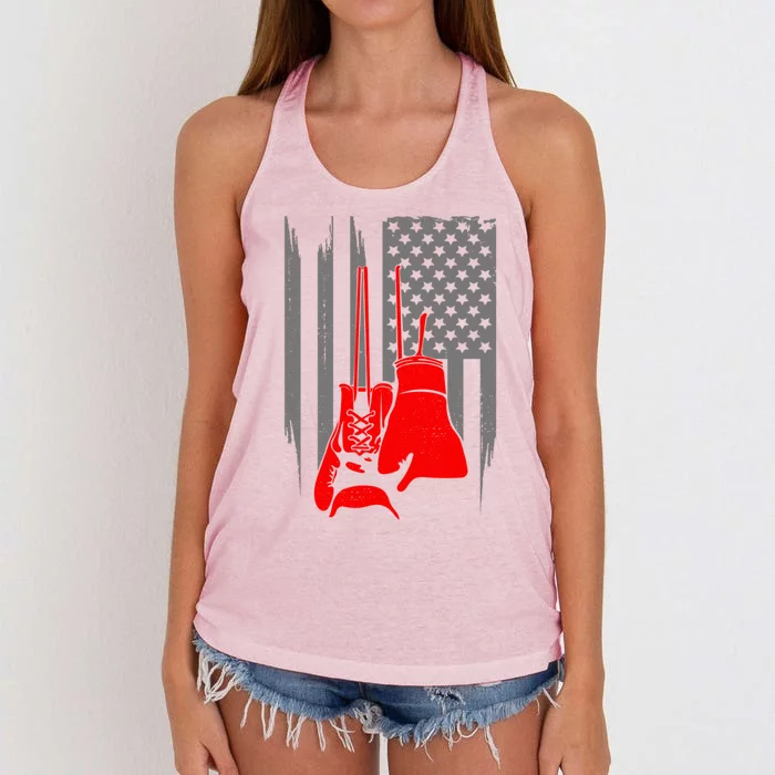 American Flag Boxing Boxer Boxing Meaningful Gift Women's Knotted Racerback Tank