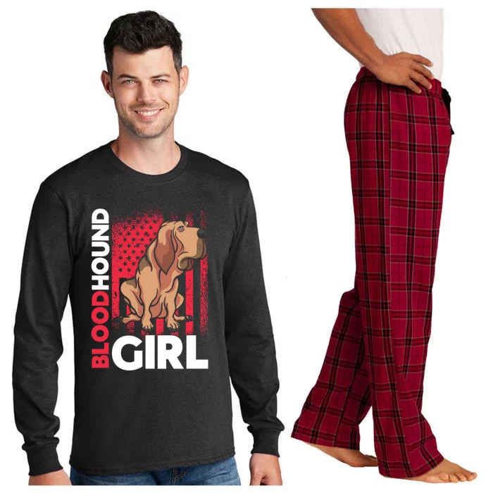 American Flag Bloodhound Patriotic Dog Gift Long Sleeve Pajama Set