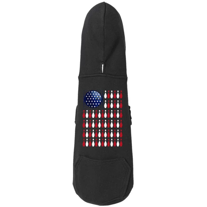 American Flag Bowling Bowler Gifts For Bowling Team Doggie 3-End Fleece Hoodie