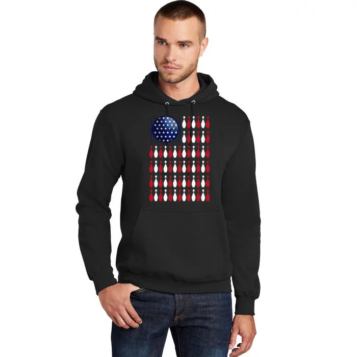 American Flag Bowling Bowler Gifts For Bowling Team Tall Hoodie