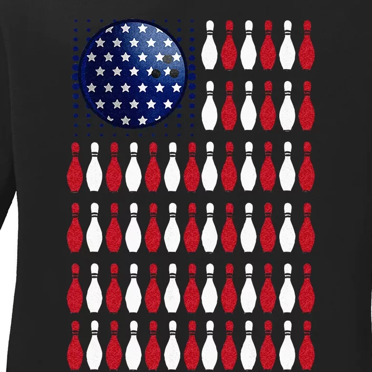 American Flag Bowling Bowler Gifts For Bowling Team Ladies Long Sleeve Shirt