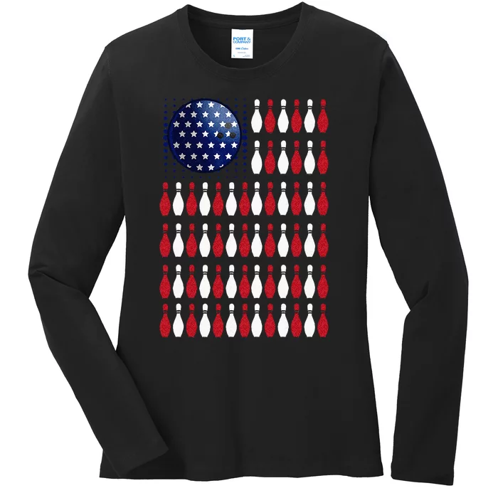 American Flag Bowling Bowler Gifts For Bowling Team Ladies Long Sleeve Shirt