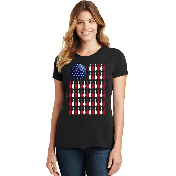 American Flag Bowling Bowler Gifts For Bowling Team Women's T-Shirt