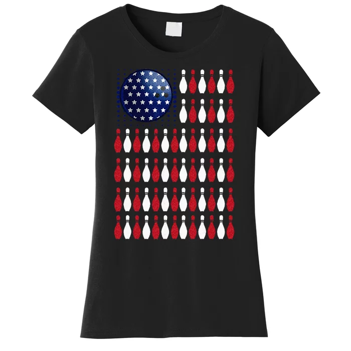 American Flag Bowling Bowler Gifts For Bowling Team Women's T-Shirt