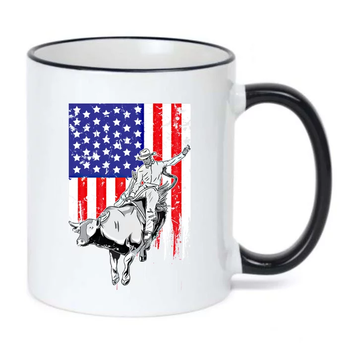 American Flag Bucking Bull Riding Patriotic Rodeo Rider Gift Black Color Changing Mug