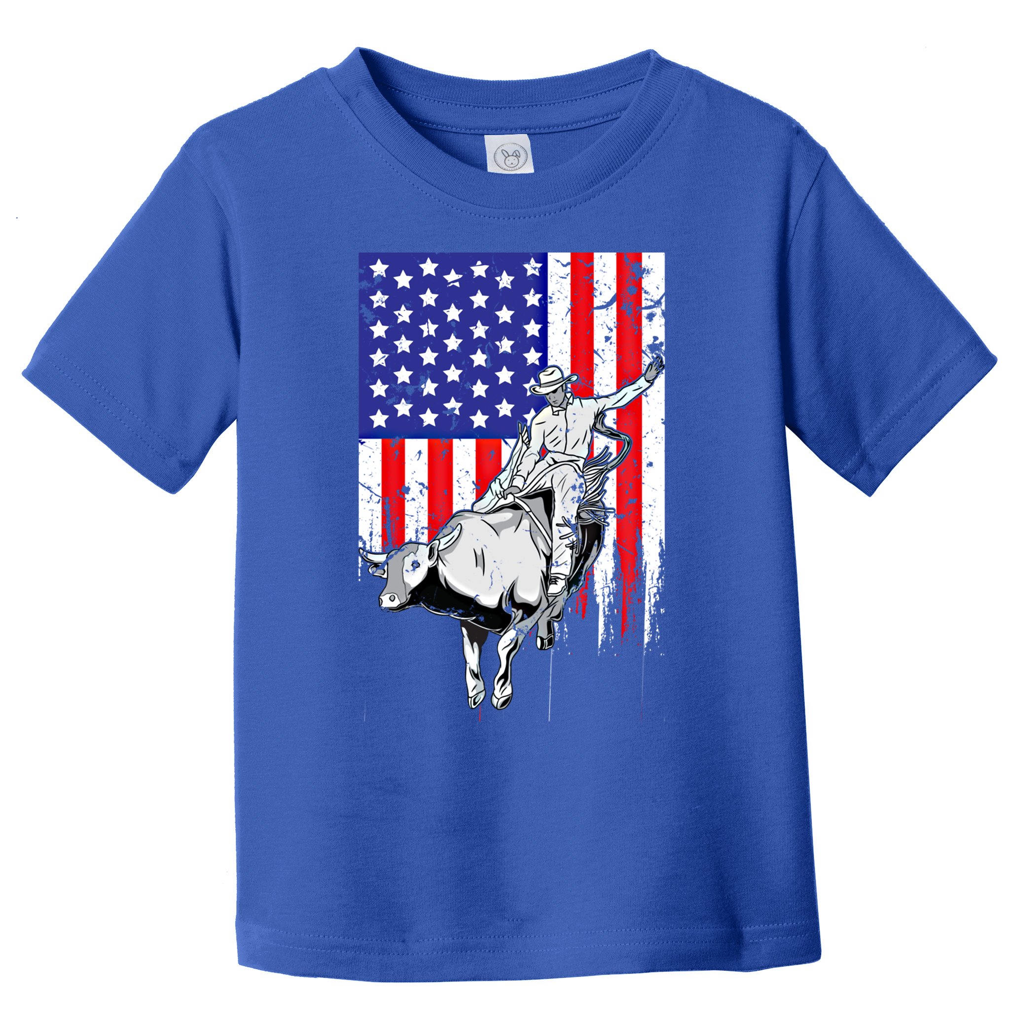 Rodeo Bull Rider Patriotic American Flag T-Shirt for Cowboys