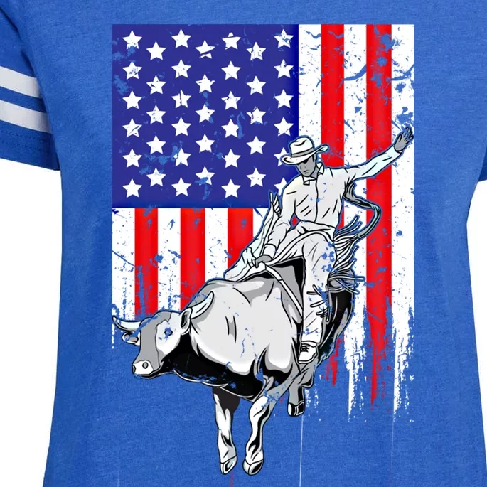 American Flag Bucking Bull Riding Patriotic Rodeo Rider Gift Enza Ladies Jersey Football T-Shirt