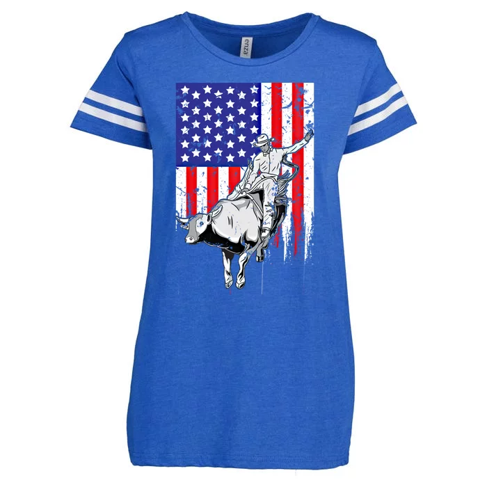 American Flag Bucking Bull Riding Patriotic Rodeo Rider Gift Enza Ladies Jersey Football T-Shirt