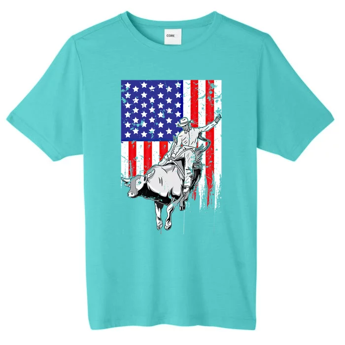 American Flag Bucking Bull Riding Patriotic Rodeo Rider Gift ChromaSoft Performance T-Shirt