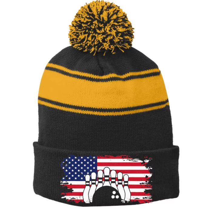 American Flag Bowling Apparel Bowling Stripe Pom Pom Beanie