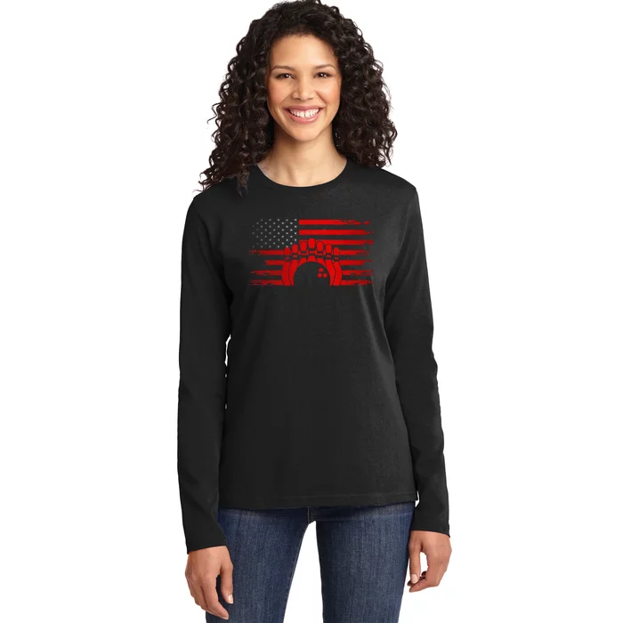 American Flag Bowling Apparel Bowling Ladies Long Sleeve Shirt