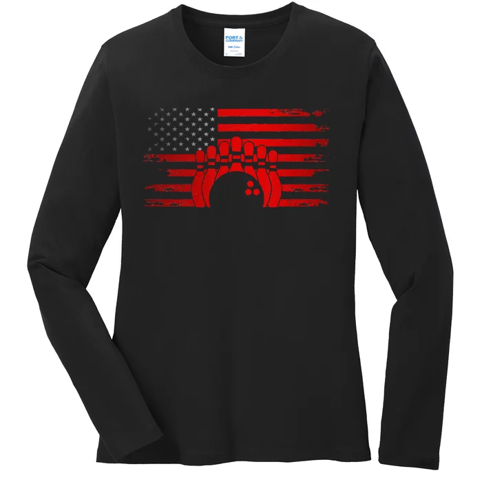 American Flag Bowling Apparel Bowling Ladies Long Sleeve Shirt