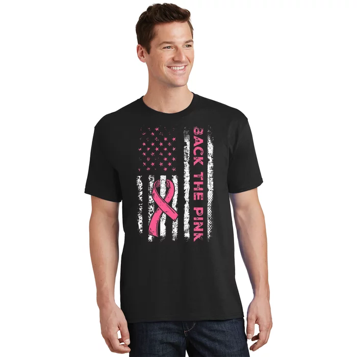 American Flag Back The Pink Breast Cancer Awareness Ribbon T-Shirt